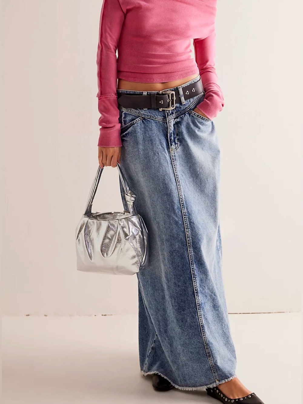 Free People We The Free Come As You Are Denim Maxi Skirt Size 4
